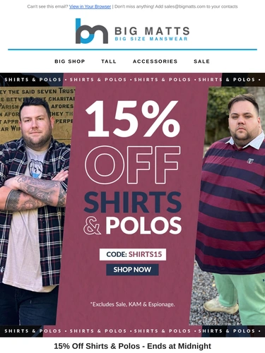 Big Matt's Menswear Sale Announcement
