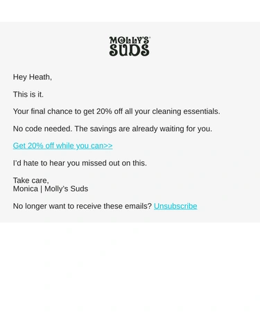 Molly's Suds Sale Announcement