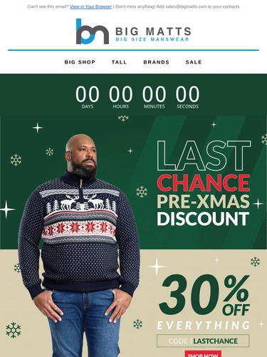 Big Matt's Menswear Sale Announcement