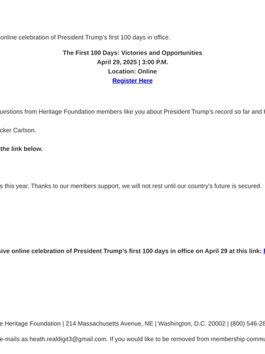Heritage Foundation Event Invitation
