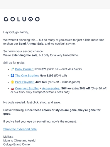 Colugo Sale Announcement
