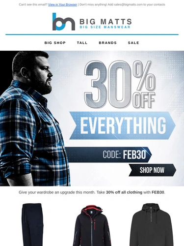 Big Matt's Menswear Sale Announcement