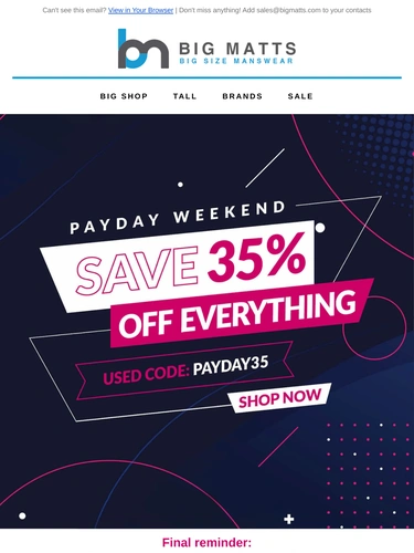 Big Matt's Menswear Sale Announcement