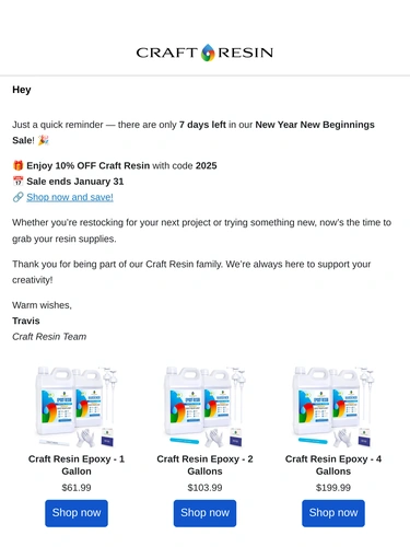 Craft Resin Sale Announcement
