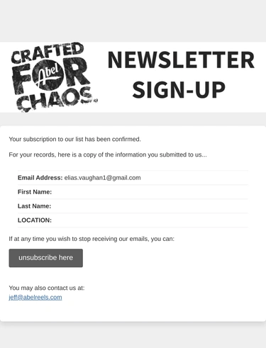 Abel Reels Subscription Confirmation