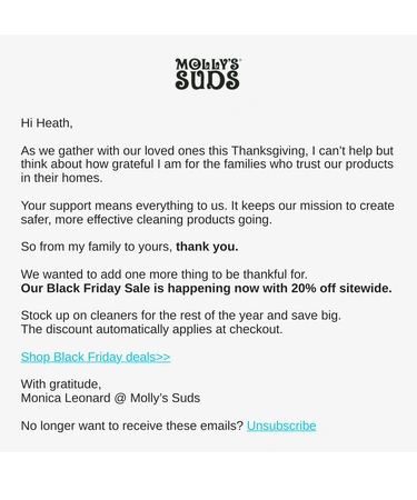 Molly's Suds Sale Announcement