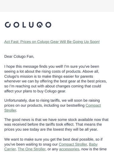 Colugo Sale Announcement