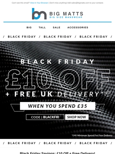 Big Matt's Menswear Sale Announcement