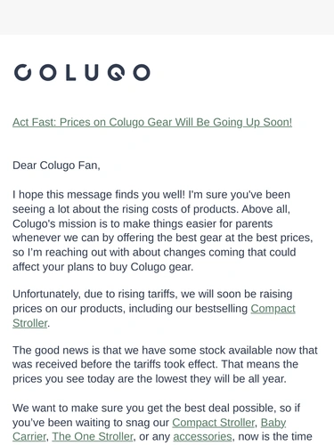 Colugo Sale Announcement