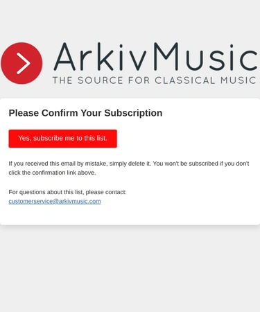 ArkivMusic Subscription Confirmation