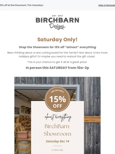 BirchBarn Designs Sale Announcement