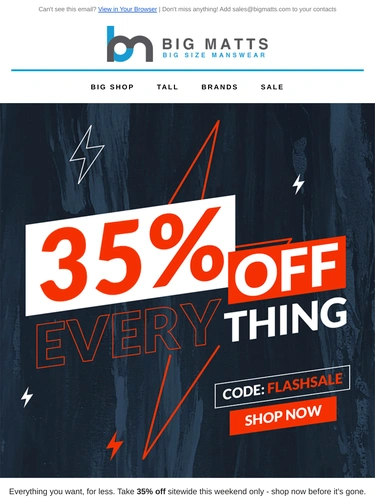 Big Matt's Menswear Sale Announcement