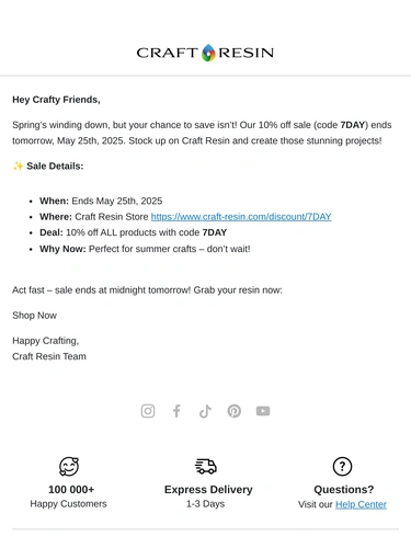 Craft Resin Sale Announcement