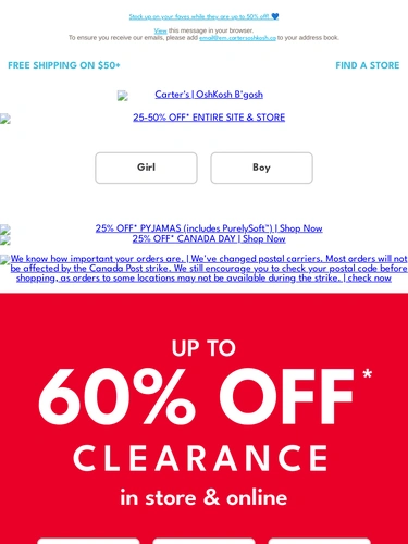 Carter's OshKosh Sale Announcement
