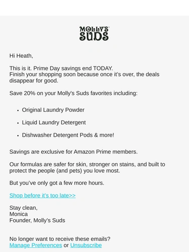 Molly's Suds Sale Announcement