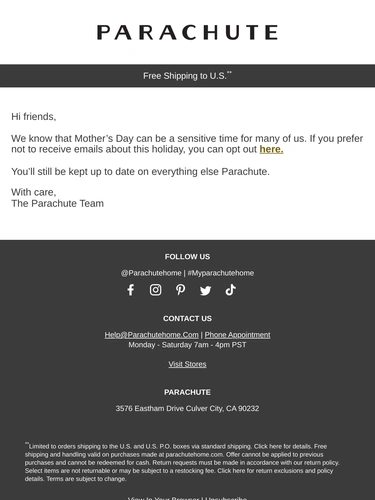 Parachute Home Sale Announcement