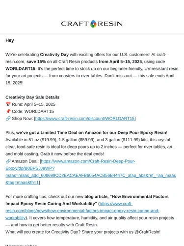 Craft Resin Sale Announcement