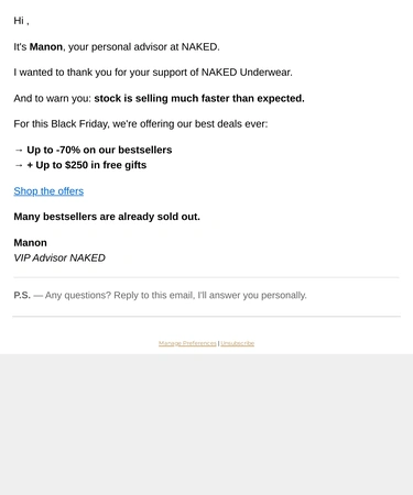 Naked Underwear Sale Announcement