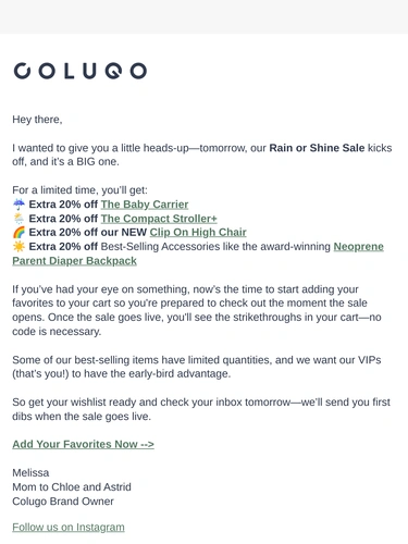 Colugo Sale Announcement