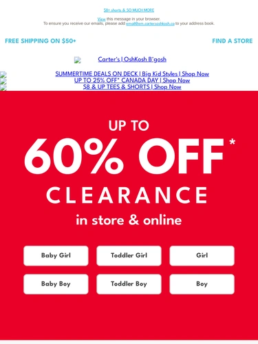 Carter's OshKosh Sale Announcement