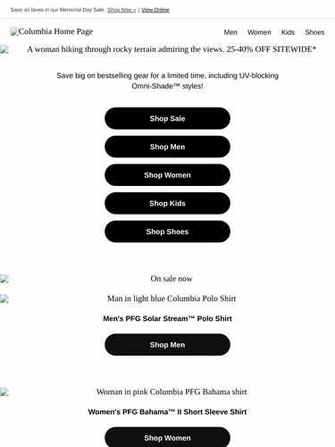 Columbia Sportswear Sale Announcement