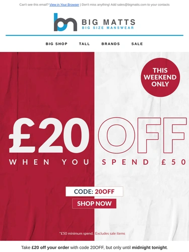 Big Matt's Menswear Sale Announcement