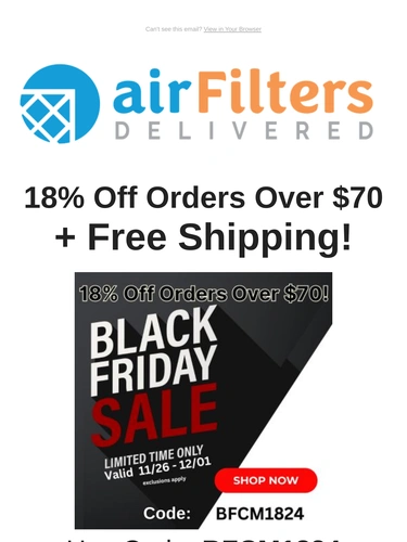 Air Filters Delivered Sale Announcement