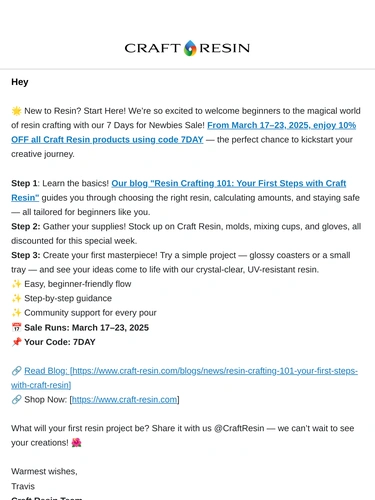 Craft Resin Sale Announcement