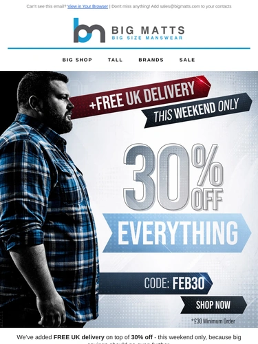 Big Matt's Menswear Sale Announcement