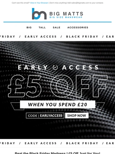 Big Matt's Menswear Sale Announcement