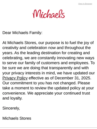 Michaels Newsletter