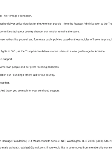 Heritage Foundation Newsletter