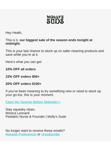 Molly's Suds Sale Announcement
