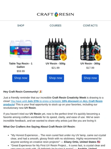 Craft Resin Sale Announcement