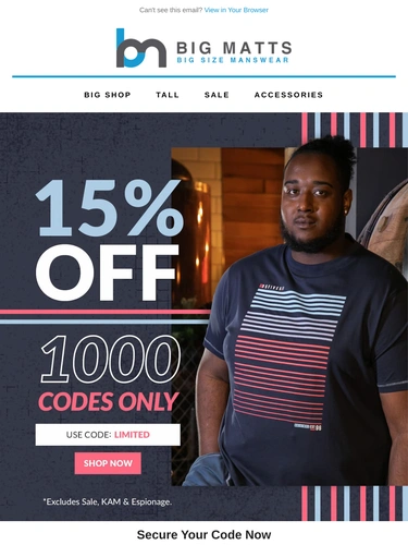 Big Matt's Menswear Sale Announcement