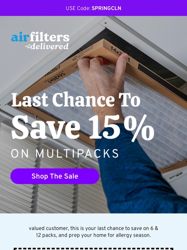 Air Filters Delivered Sale Announcement