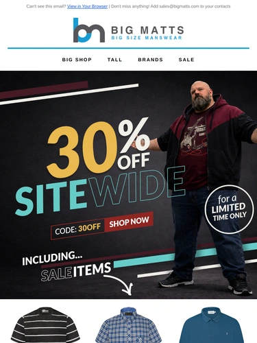 Big Matt's Menswear Sale Announcement
