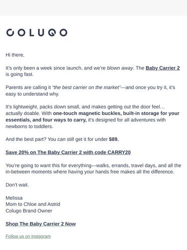 Colugo Sale Announcement