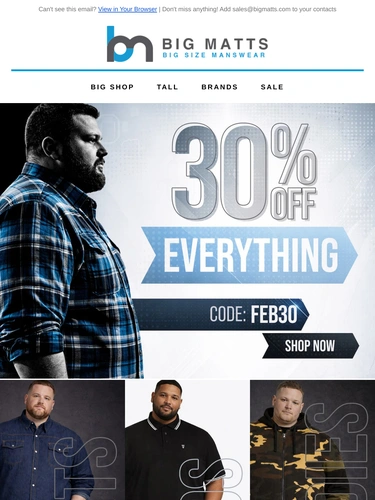 Big Matt's Menswear Sale Announcement