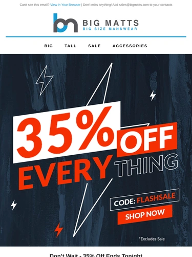 Big Matt's Menswear Sale Announcement