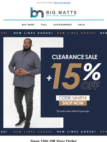 Big Matt's Menswear Sale Announcement