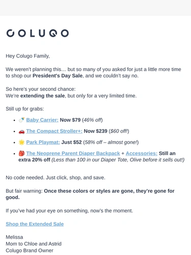 Colugo Sale Announcement