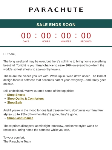 Parachute Home Sale Announcement
