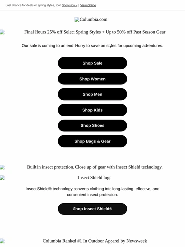 Columbia Sportswear Sale Announcement