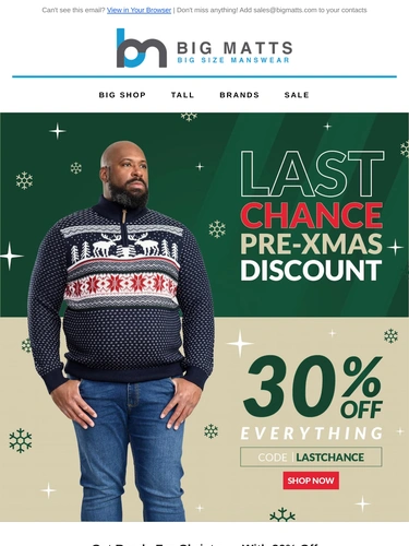Big Matt's Menswear Sale Announcement