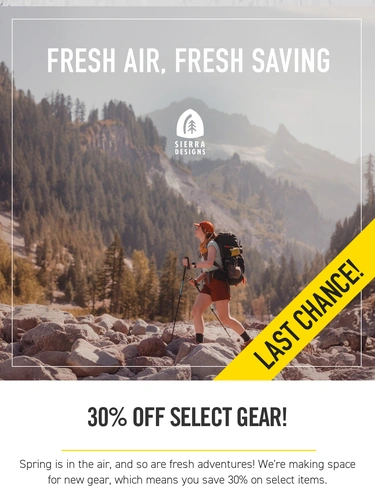 Sierra Designs Sale Announcement