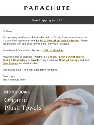 Parachute Home Sale Announcement