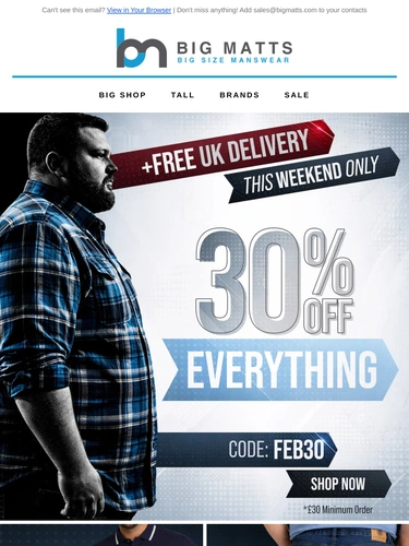 Big Matt's Menswear Sale Announcement