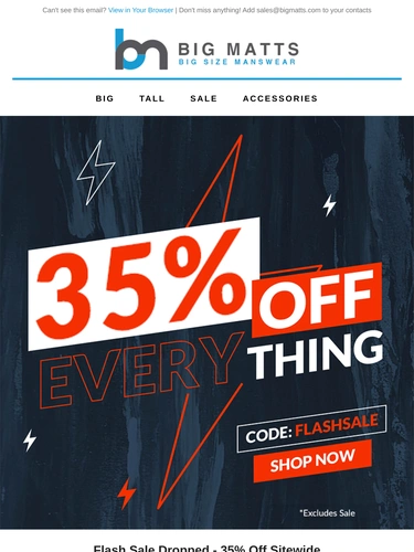 Big Matt's Menswear Sale Announcement