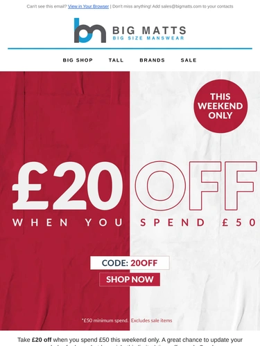 Big Matt's Menswear Sale Announcement